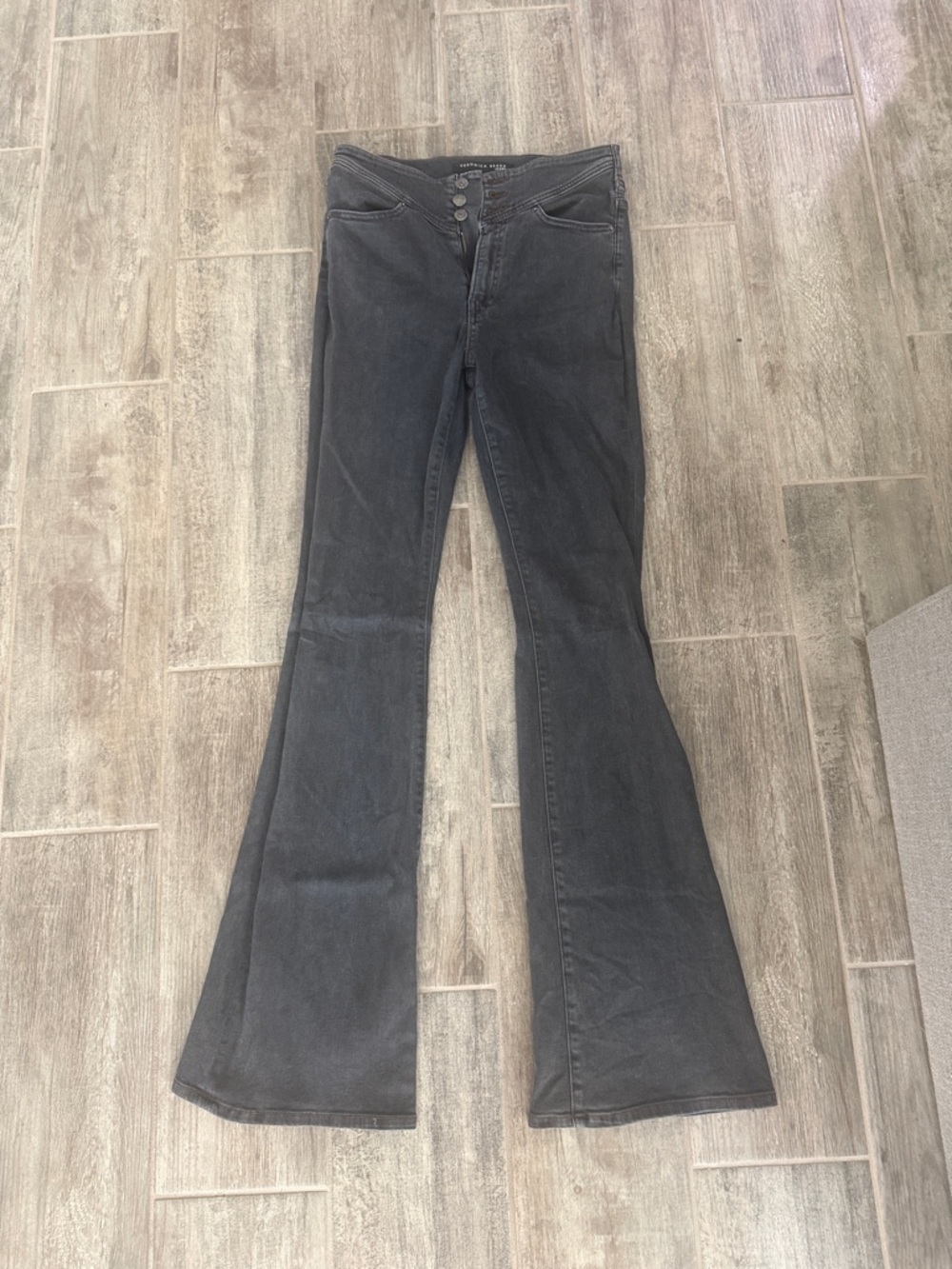 Veronica Beard Black Flare Jeans with Button Front